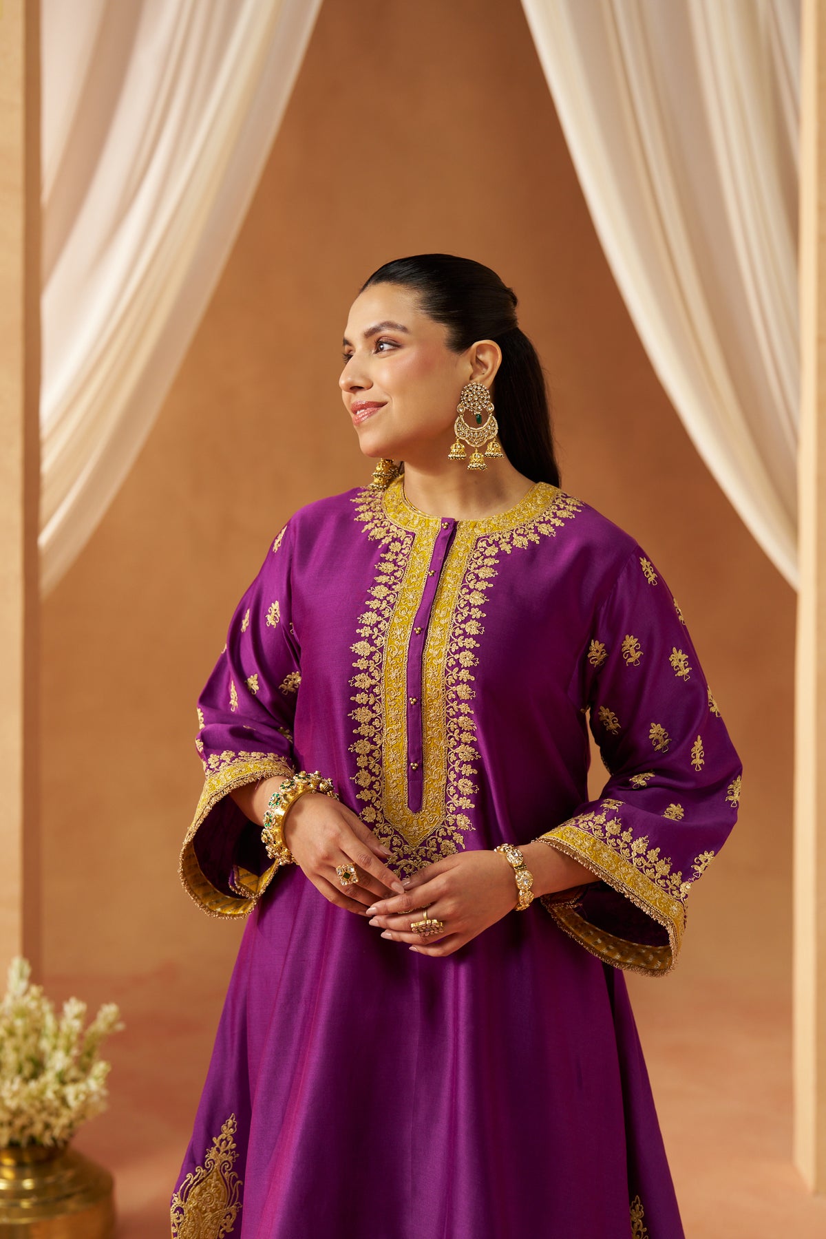 Zeenal Deep Purple A-Line Kaaftan with Salwar and Dupatta