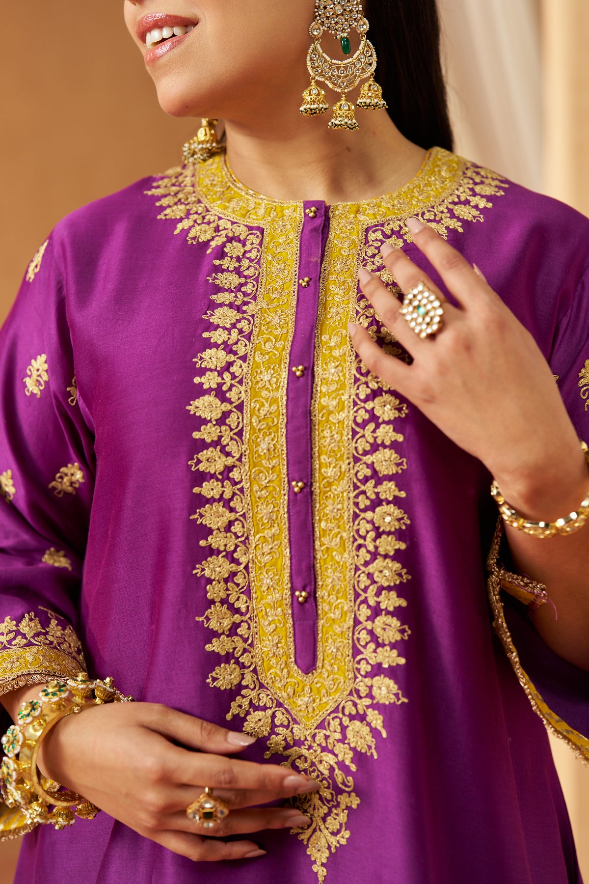 Zeenal Deep Purple A-Line Kaaftan with Salwar and Dupatta