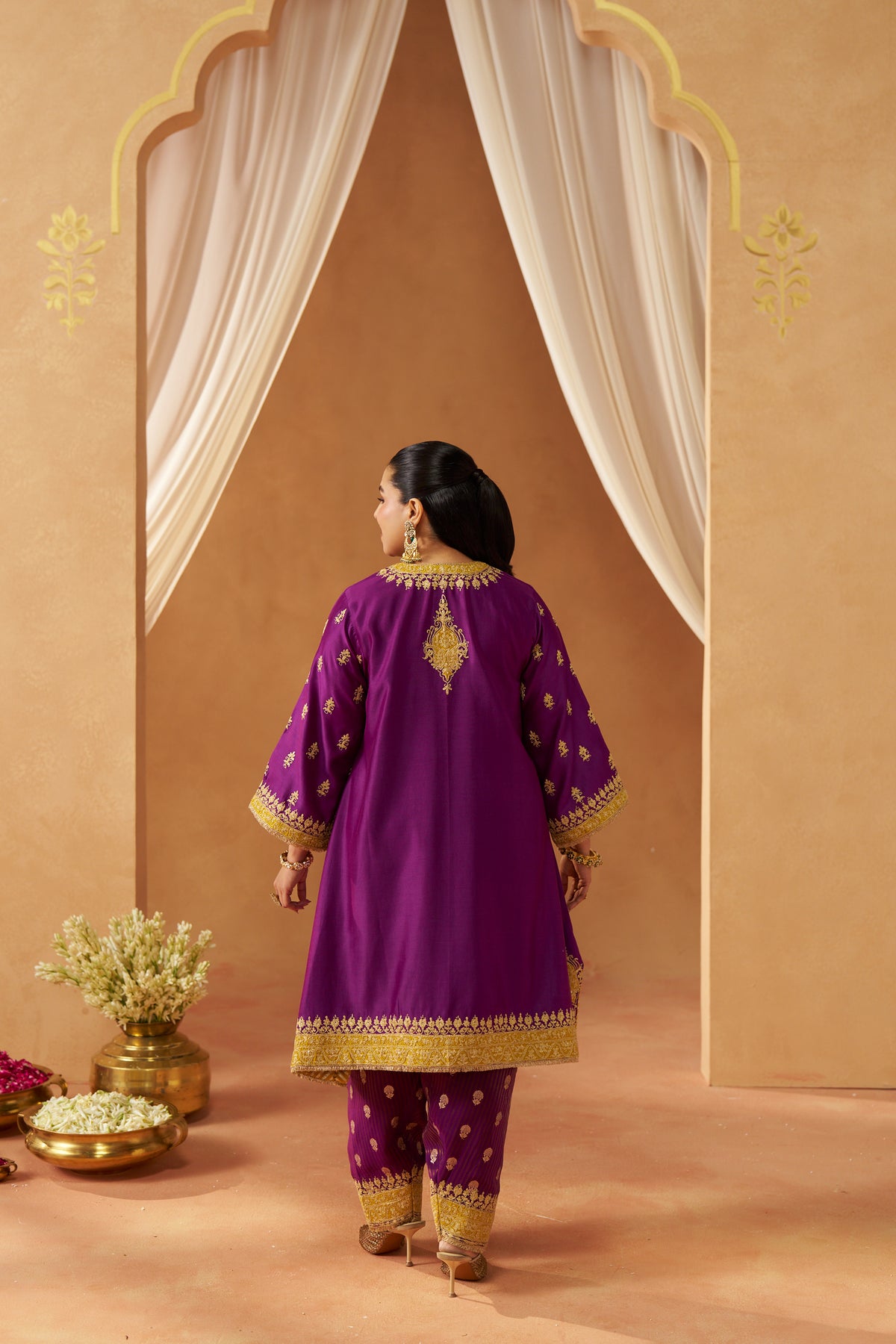 Zeenal Deep Purple A-Line Kaaftan with Salwar and Dupatta