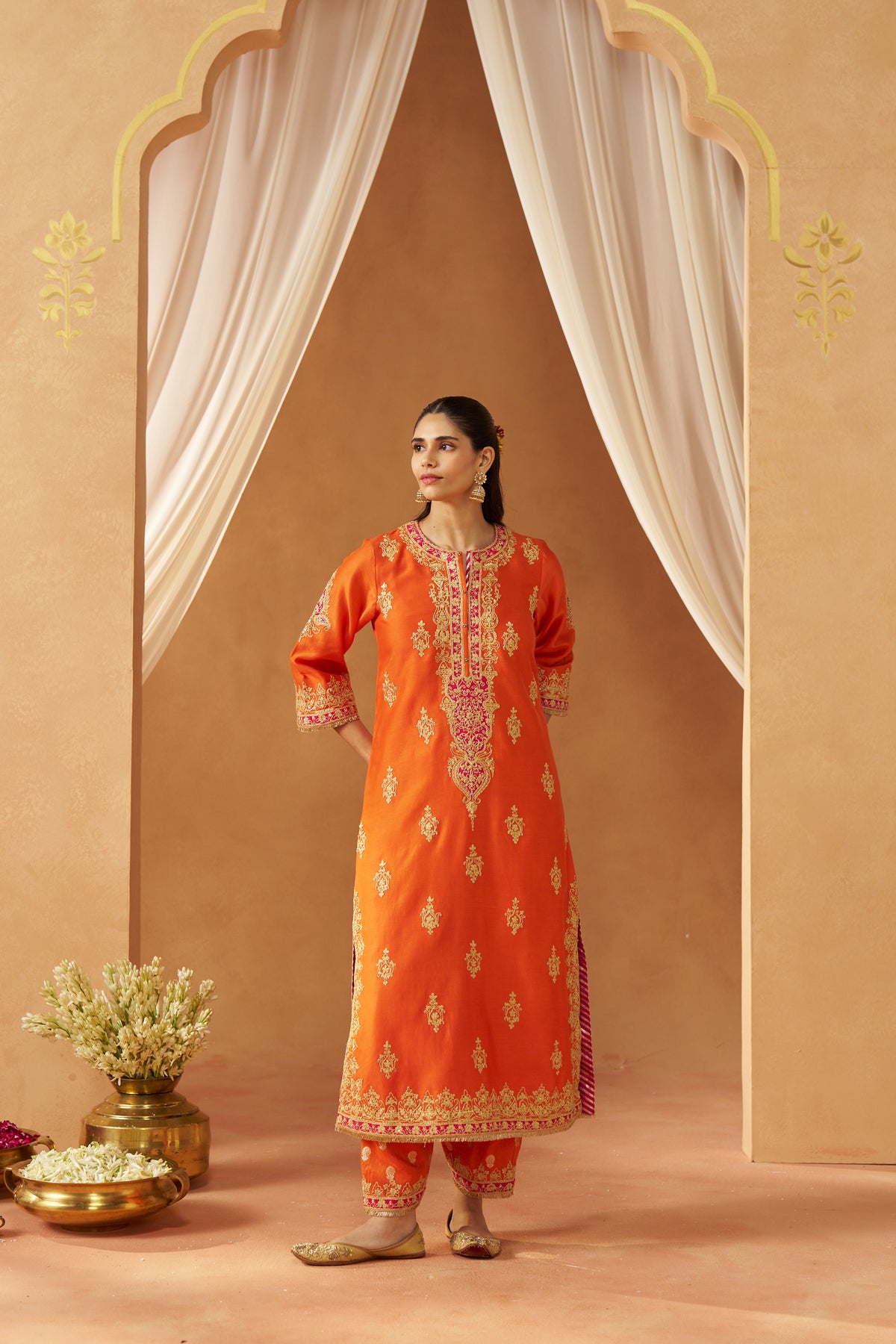 Mubina Burnt Orange Kurta with Salwar and Dupatta