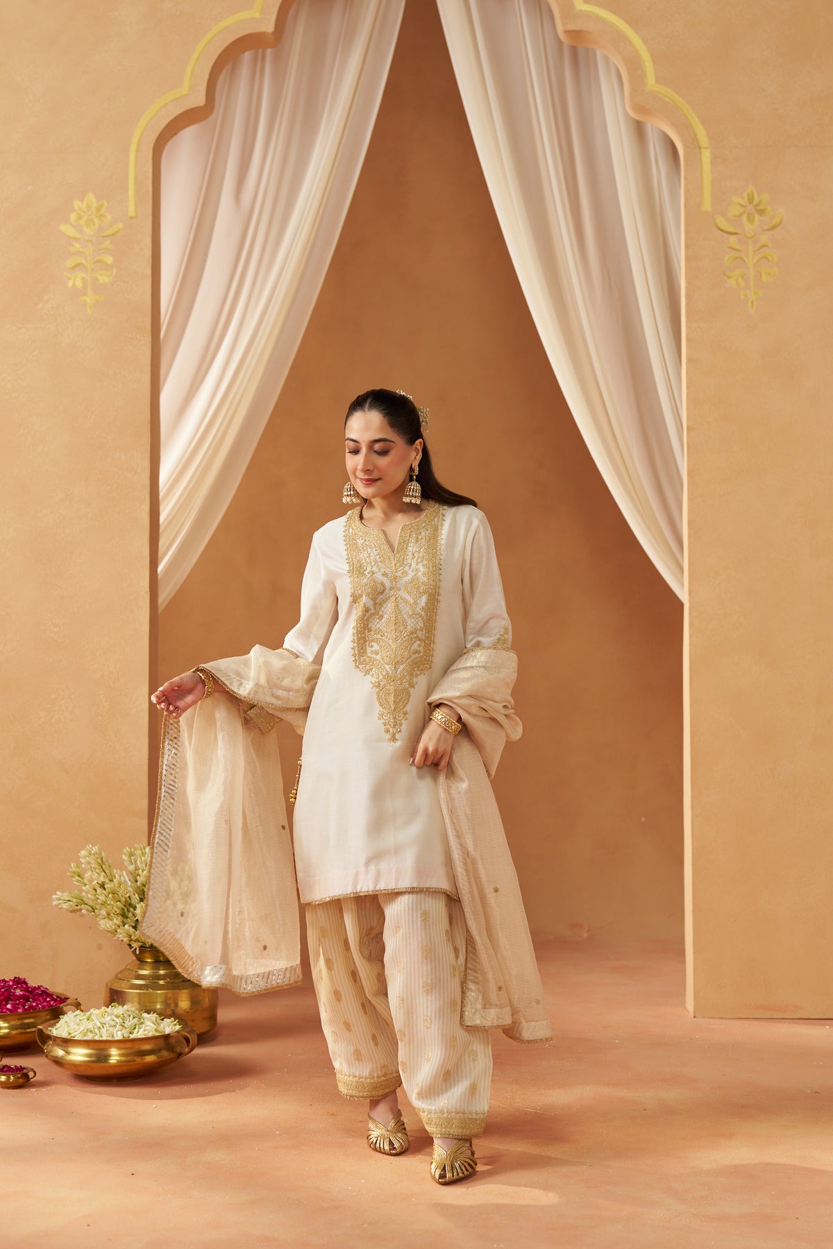 Adeela Daisy Ivory Kurta with Salwar and Dupatta