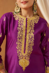 Fadiya Deep Purple Kurta with Sharara and Dupatta