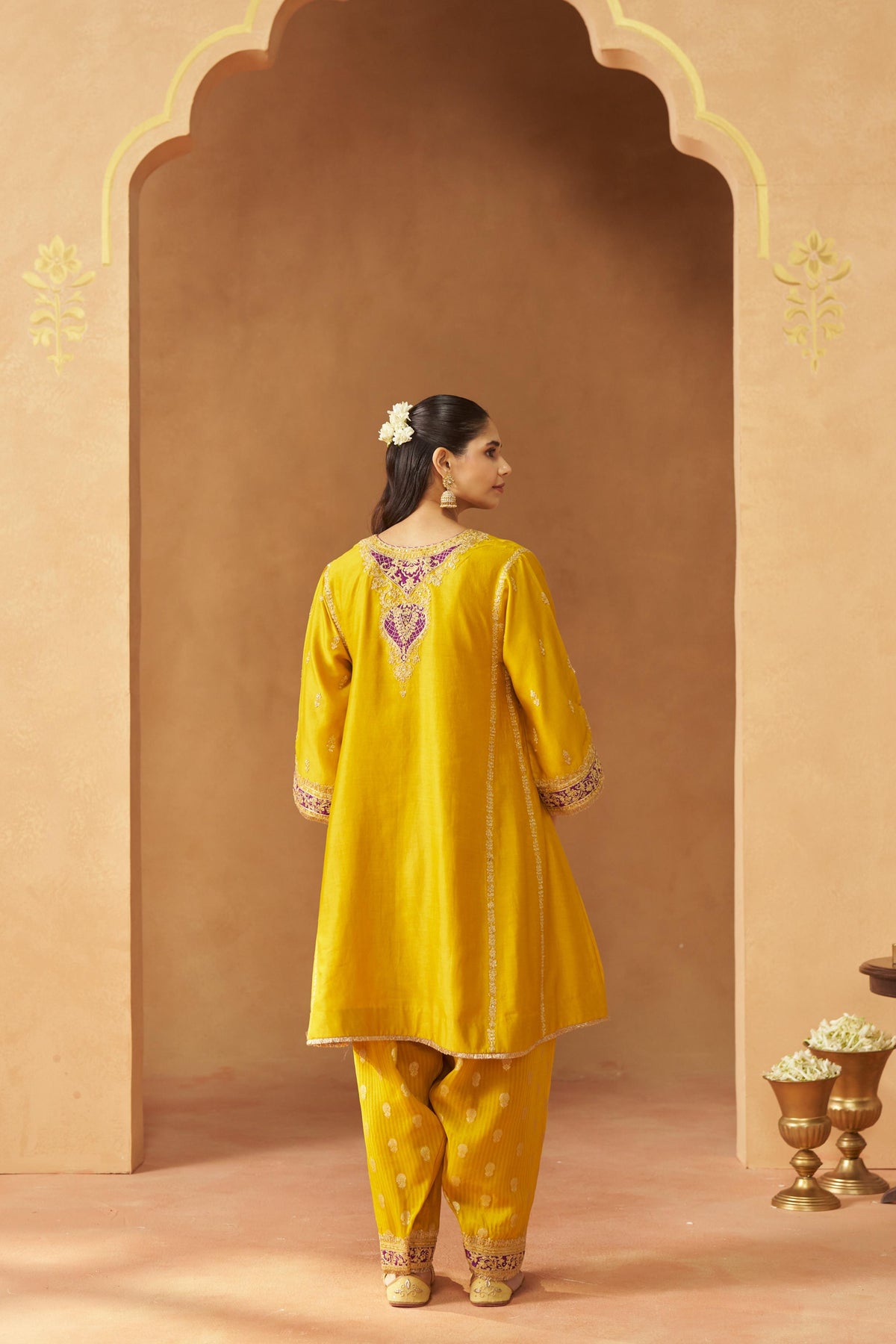 Maahgul Mustard Kalidaar Chauga with Salwar and Dupatta