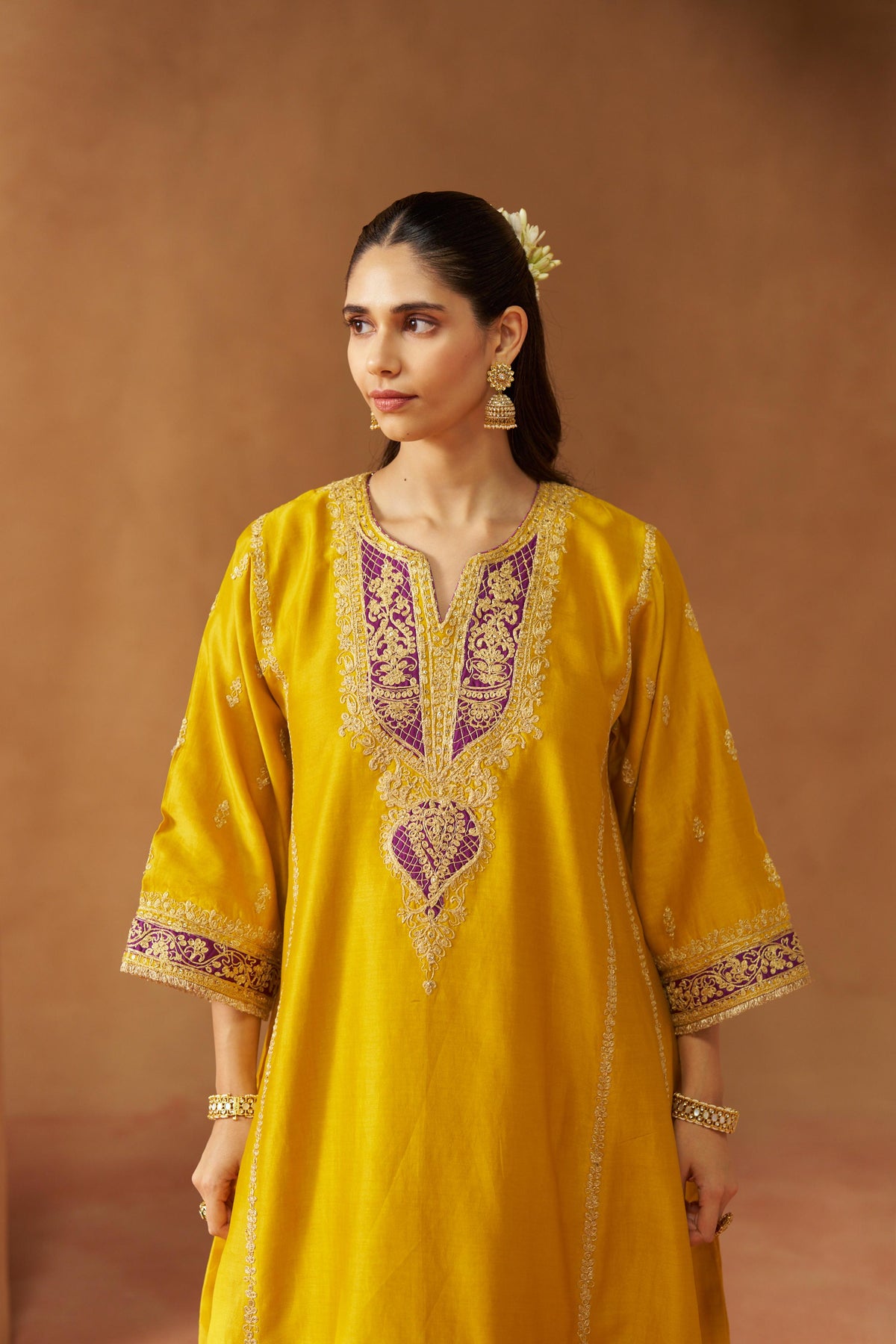 Maahgul Mustard Kalidaar Chauga with Salwar and Dupatta