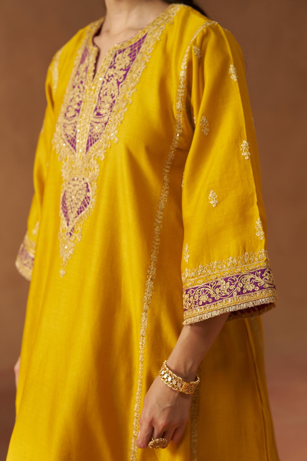 Maahgul Mustard Kalidaar Chauga with Salwar and Dupatta