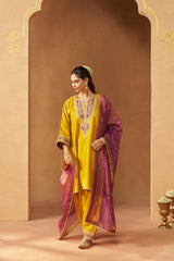 Maahgul Mustard Kalidaar Chauga with Salwar and Dupatta