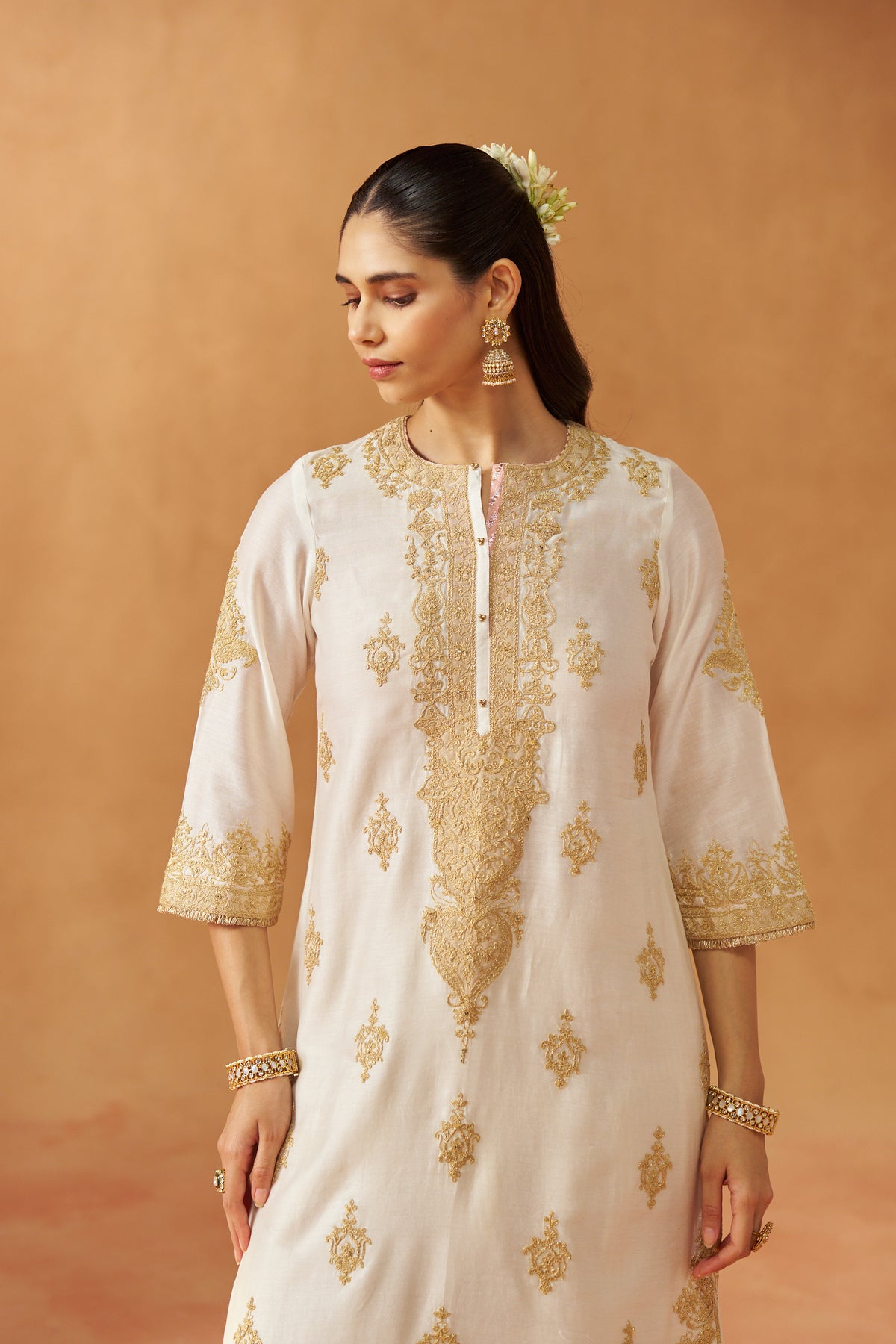 Mubina Daisy Ivory Kurta with Salwar and Dupatta