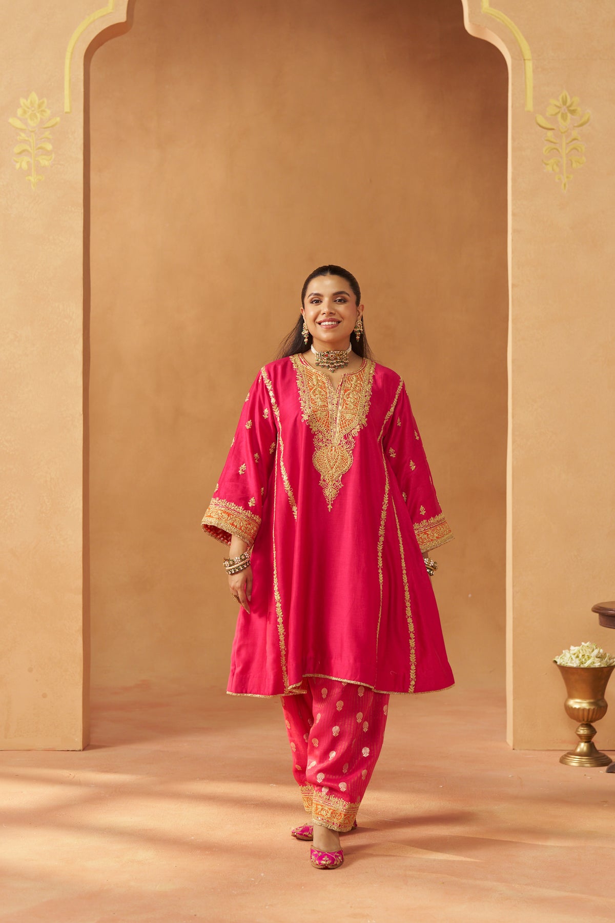 Maahgul Hotpink Kalidaar Chauga with Salwar and Dupatta