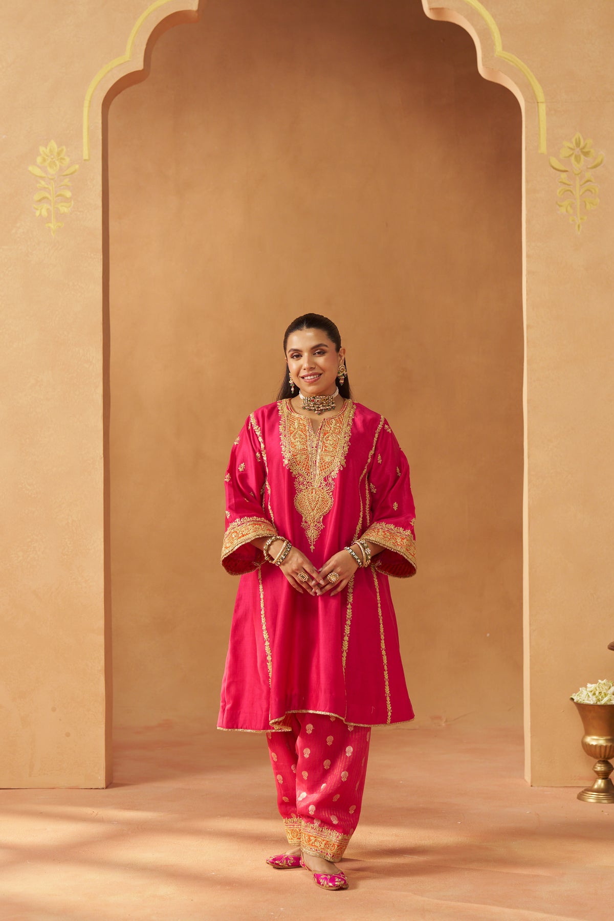 Maahgul Hotpink Kalidaar Chauga with Salwar and Dupatta