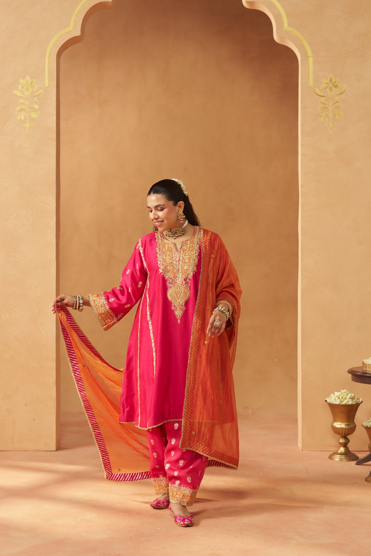 Maahgul Hotpink Kalidaar Chauga with Salwar and Dupatta