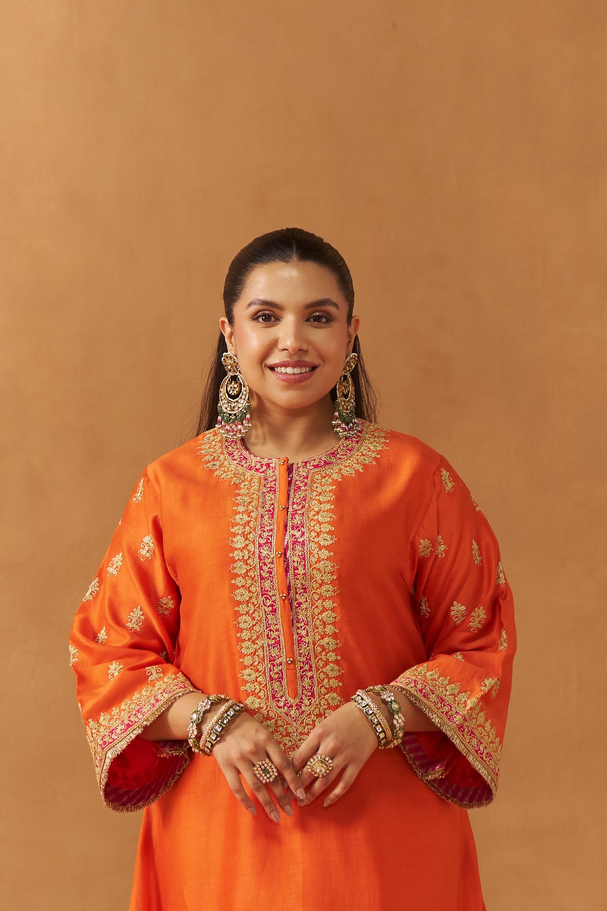 Zeenal Burnt Orange A-Line Kaaftan with Salwar and Dupatta