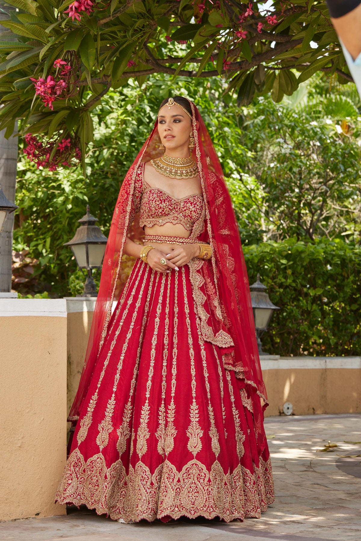 Cardinal Red Raw Silk Lehenga With Tulle Dupatta and Optional Second Dupatta
