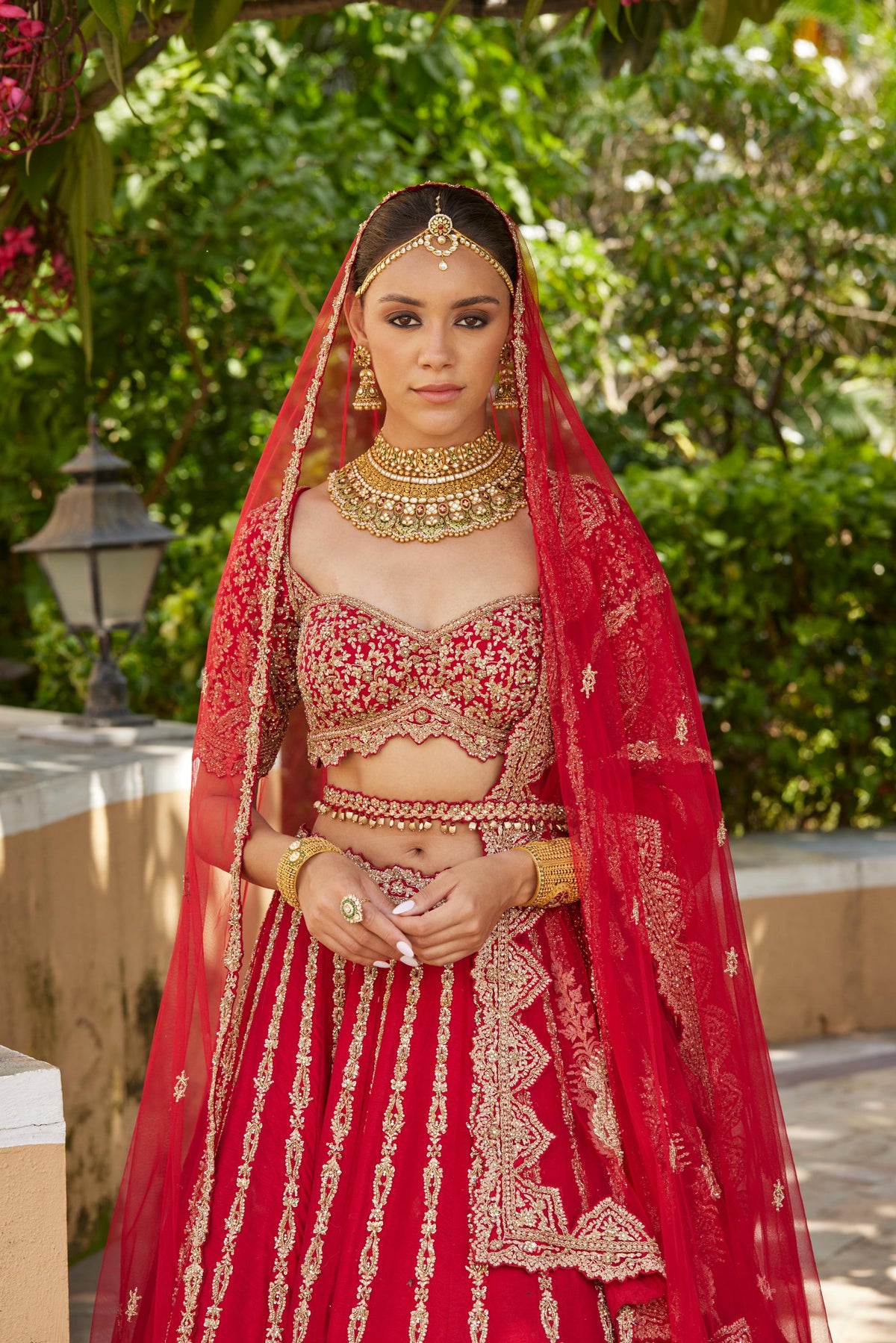 Cardinal Red Raw Silk Lehenga With Tulle Dupatta and Optional Second Dupatta