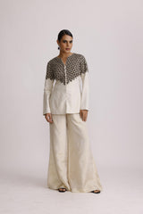 IVORY AJRAKH PATCH JACKET WITH STRAIGHT PANTS
