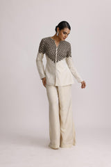 IVORY AJRAKH PATCH JACKET WITH STRAIGHT PANTS