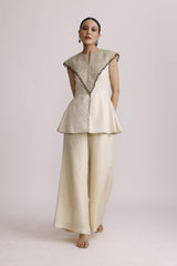 IVORY PAPLUM TOP WITH STRAIGHT PANTS