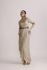 IVORY DRAPED ONE PIECE WITH RUFFLE DUPATTA