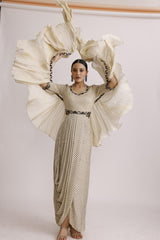 IVORY DRAPED ONE PIECE WITH RUFFLE DUPATTA