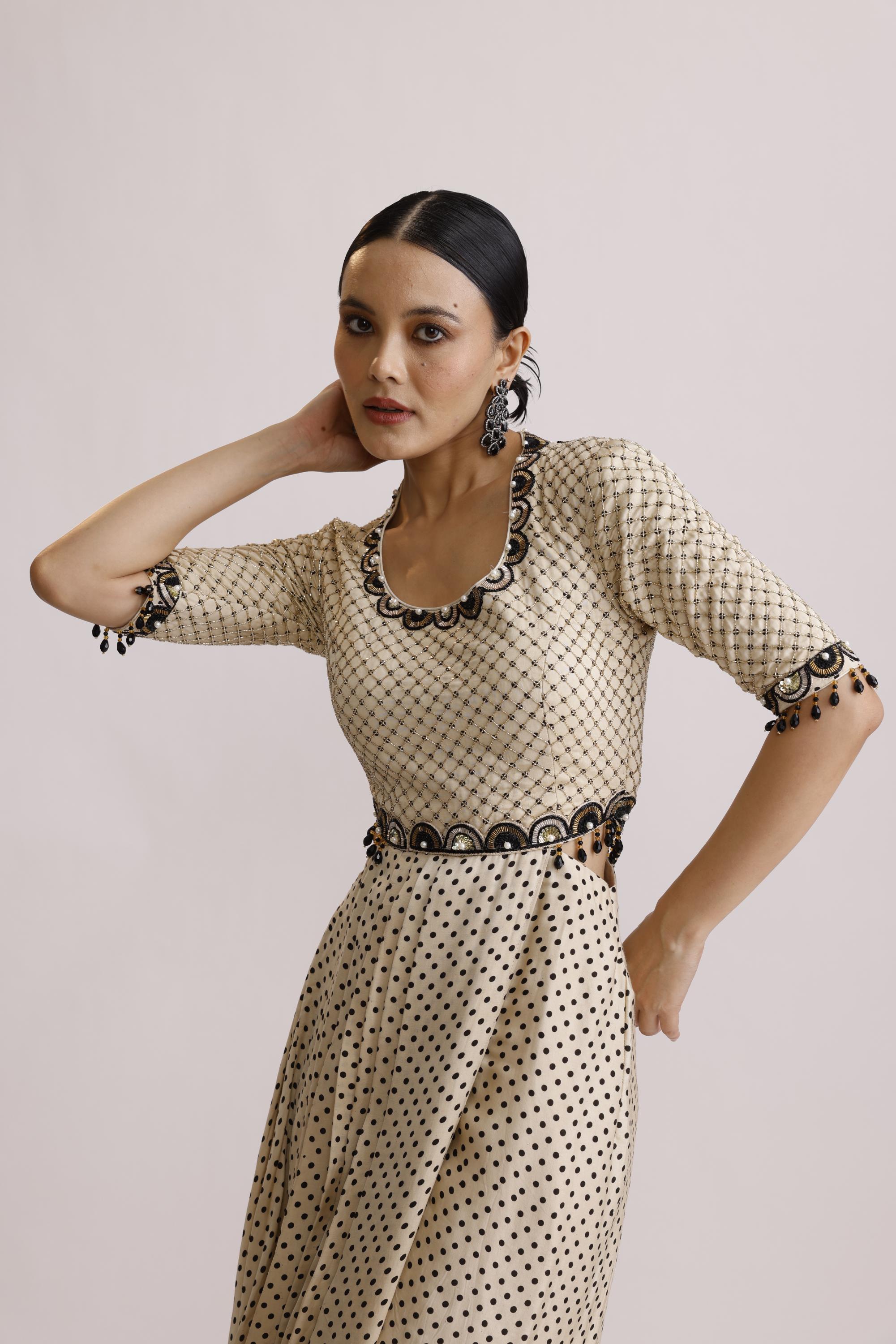 IVORY DRAPED ONE PIECE WITH RUFFLE DUPATTA