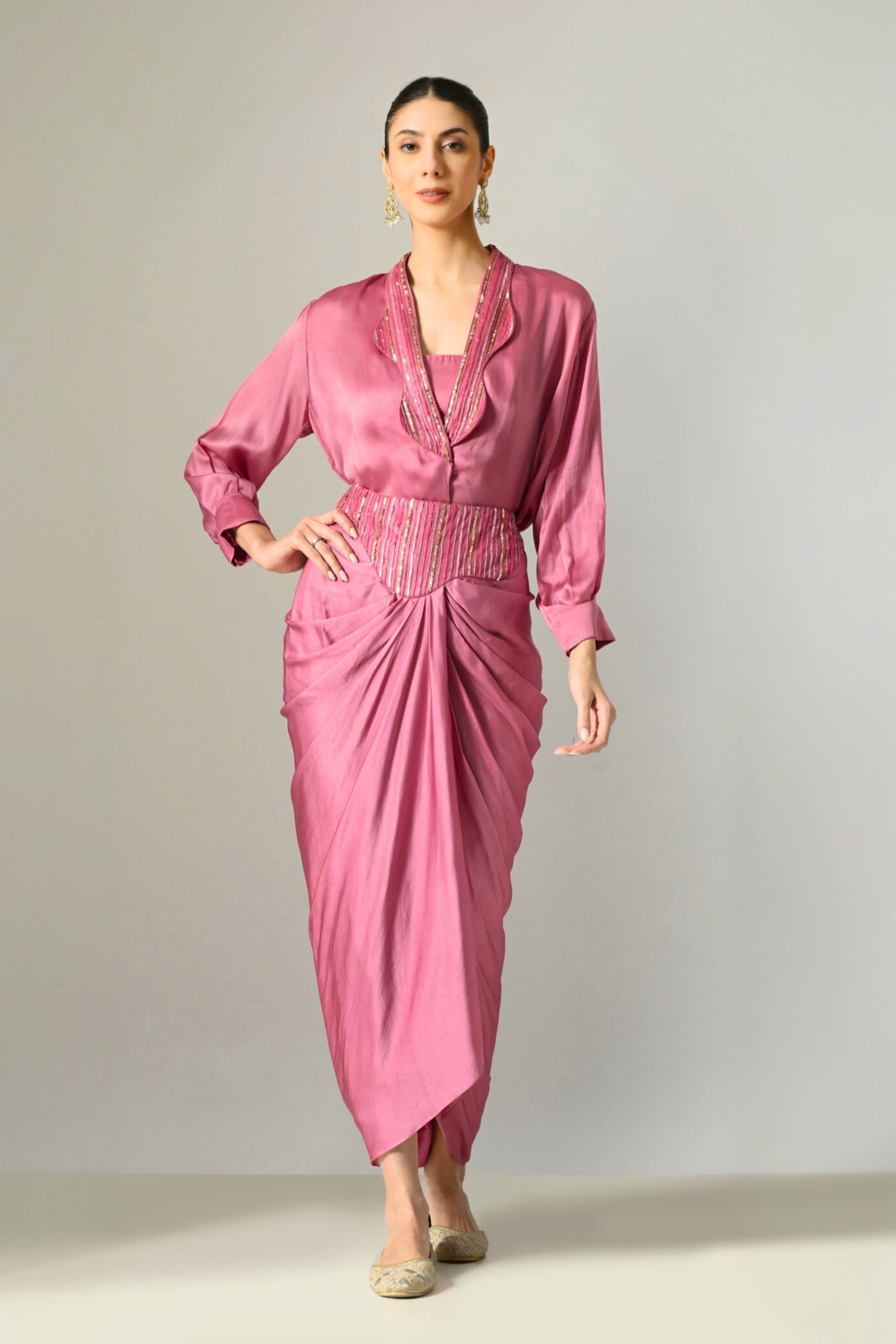 Embroidered Skirt & top set with Cape