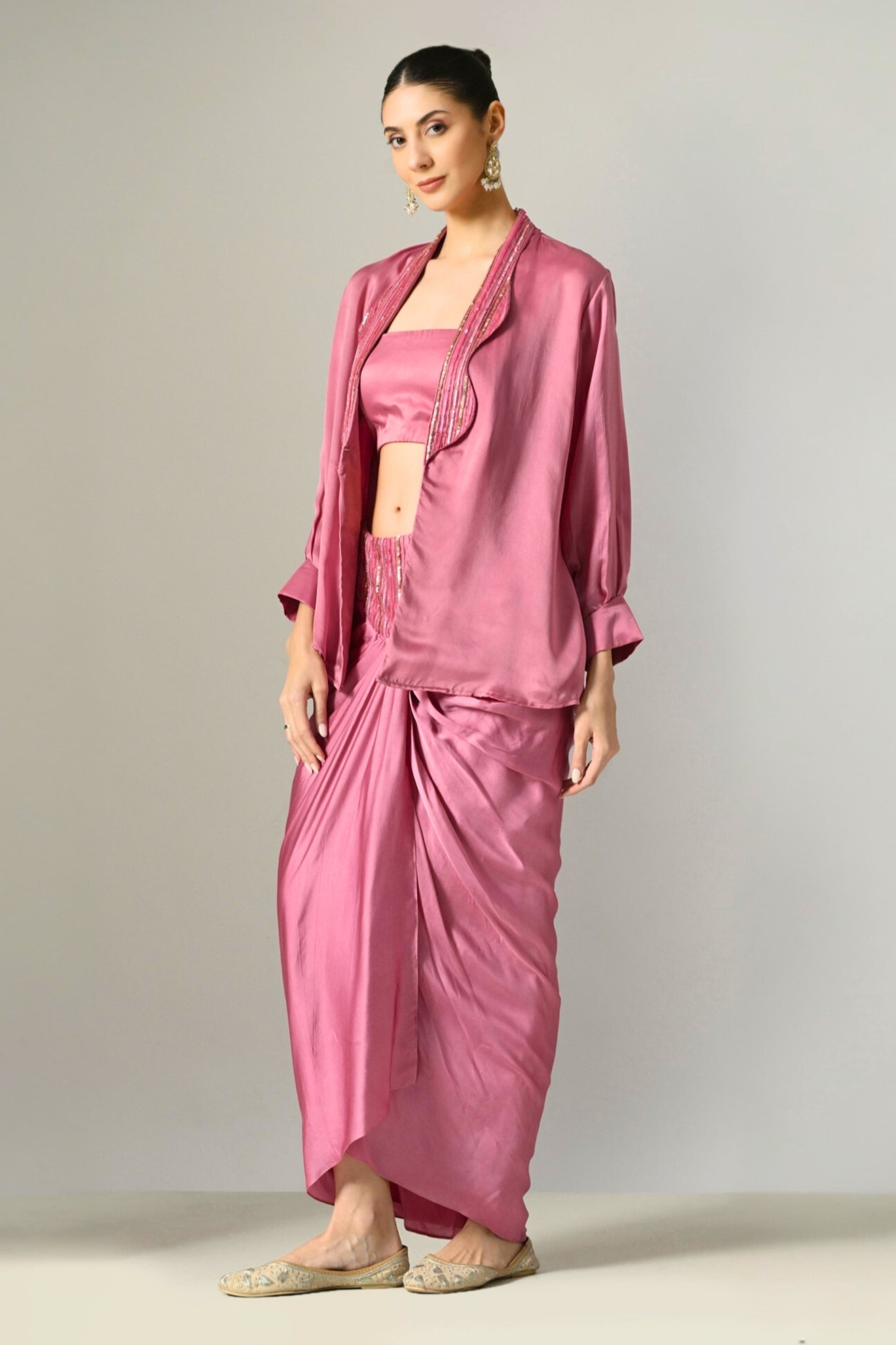 Embroidered Skirt & top set with Cape