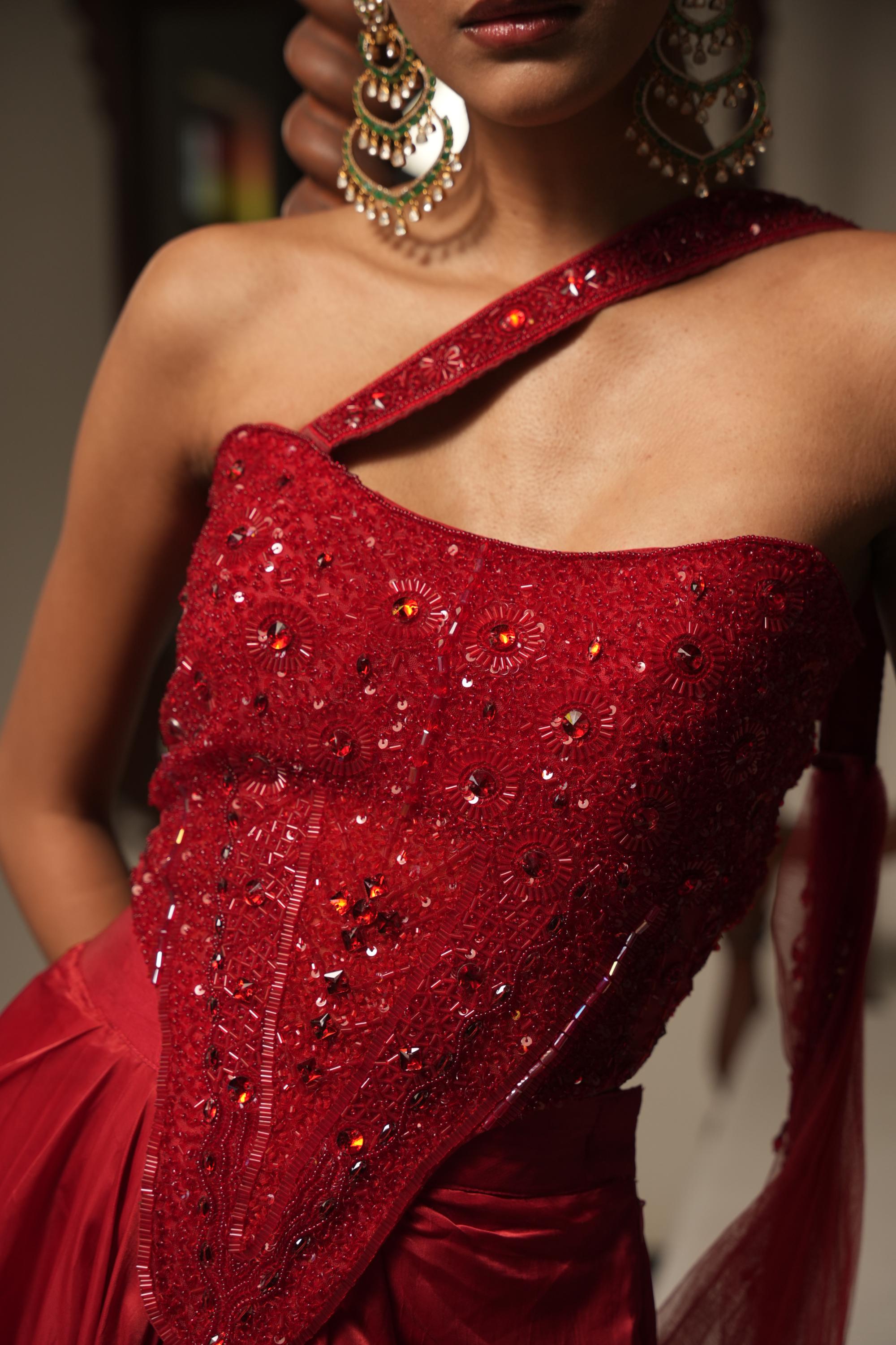 Red Mirage Draped Corset Set