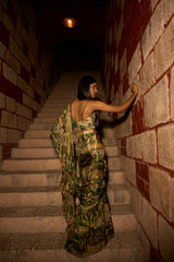 Jungle Print Ruffle Saree with Handwork Blouse