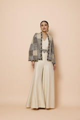 IVORY JUMPSUIT WITH BELT AND CAPE JACKET