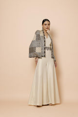 IVORY JUMPSUIT WITH BELT AND CAPE JACKET