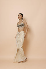 IVORY BRALETTE PAIRED WITH JACKET AND DRAPE SKIRT