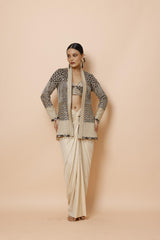 IVORY BRALETTE PAIRED WITH JACKET AND DRAPE SKIRT