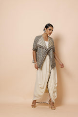 IVORY COWL DRAPE ONE PIECE WITH AJRAKH JACKET AND BELT