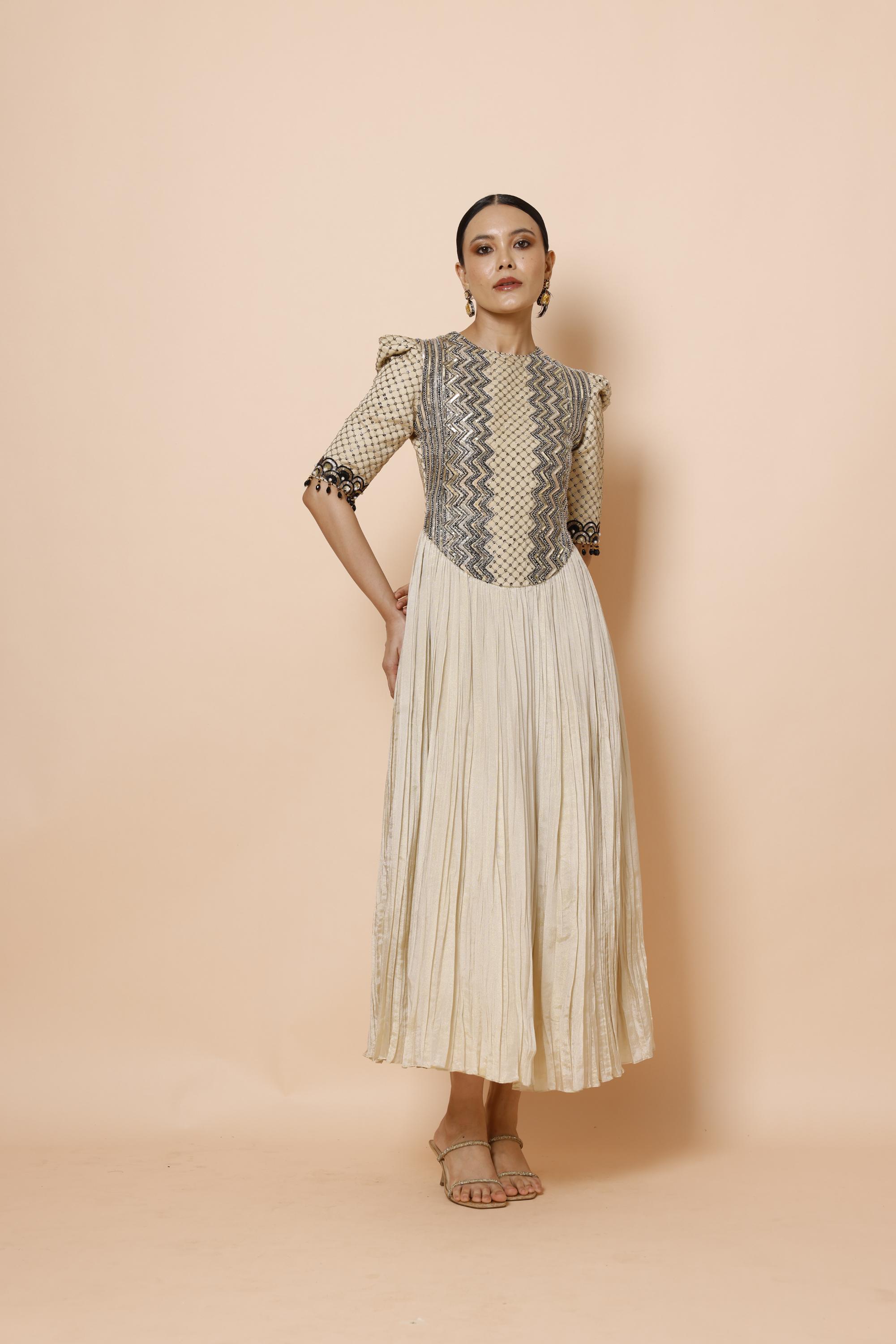IVORY CORSET PLEATED GOWN
