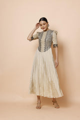 IVORY CORSET PLEATED GOWN