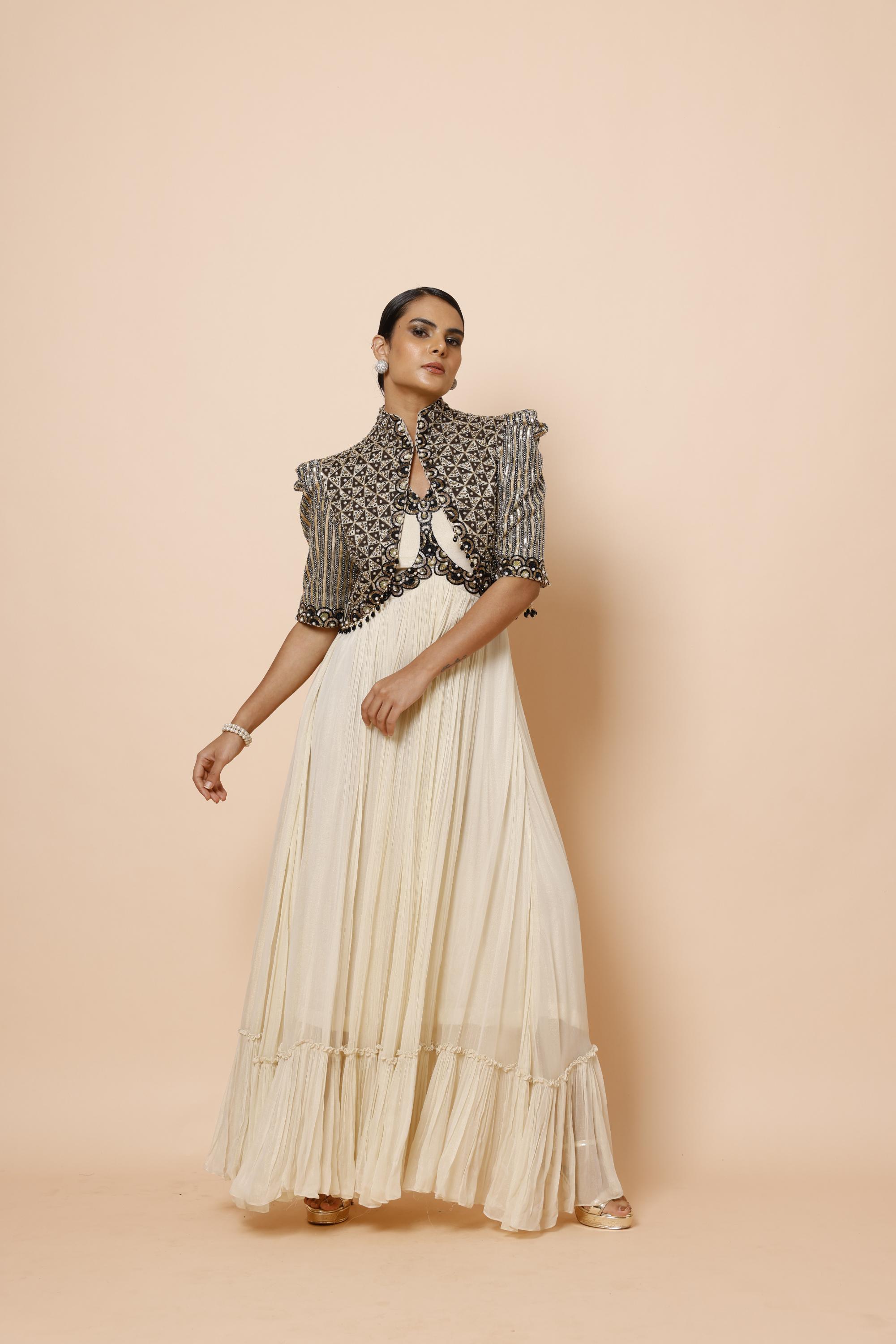 IVORY GOWN WITH AJRAKH JACKET