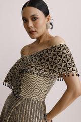 IVORY OFF SHOULDER PAPLUM TOP WITH CRUSH STRAIGHT PANTS