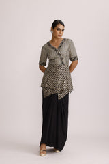 AJRAKH PALPLUM TOP WITH CRAPE DRAPE SKIRT