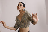 BLACK BLAZER COLLAR TOP WITH DRAPE SKIRT
