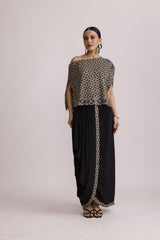 AJRAKH ONE SHOULDER TOP WITH DRAPE SKIRT