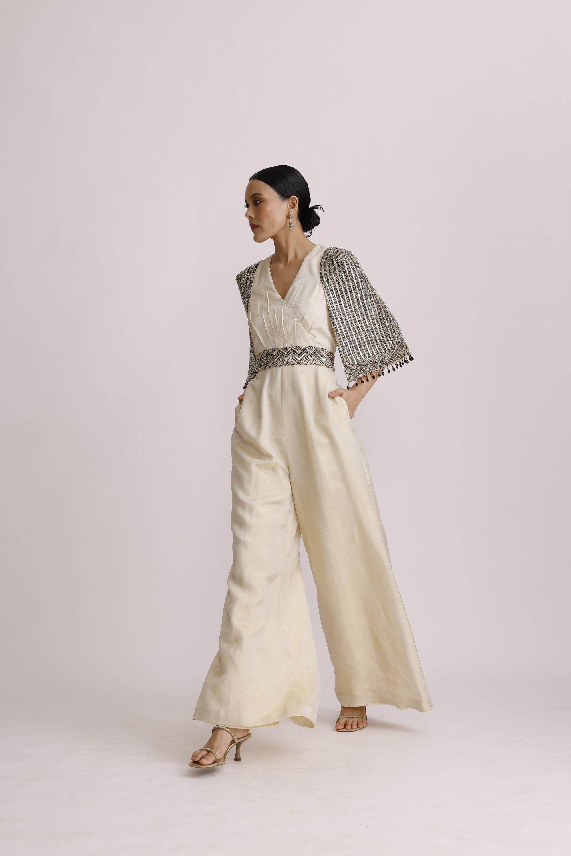 IVORY JUMPSUIT WITH BELT