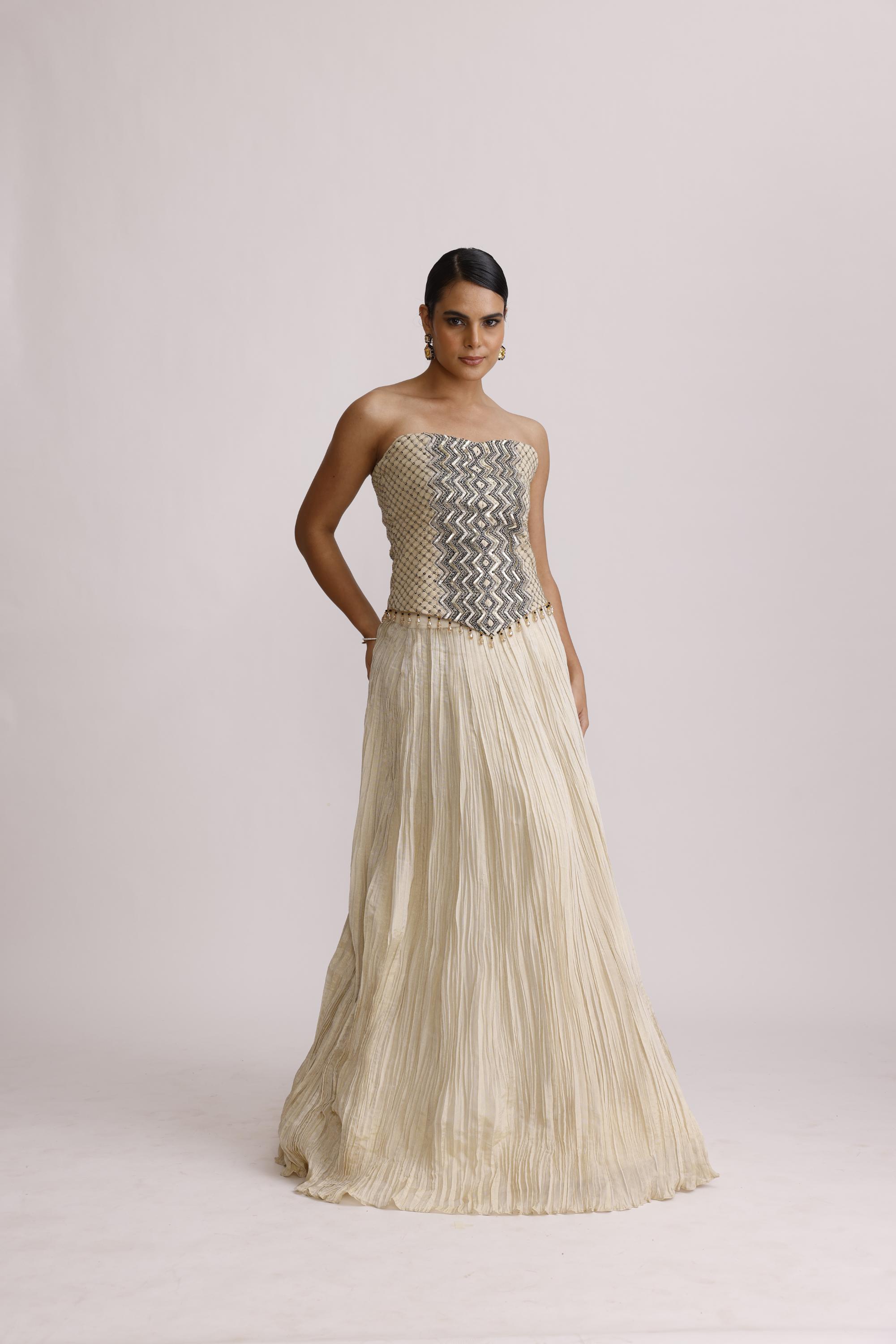 IVORY CORSET TOP WITH CRUSH SKIRT