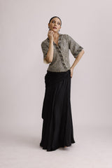 SHIMMER TISSUE EMBROIDED TOP WITH DRAPE SKIRT