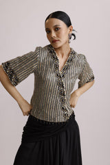 SHIMMER TISSUE EMBROIDED TOP WITH DRAPE SKIRT