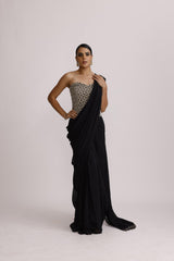 BLACK CORSET TOP WITH DRAPE SAREE