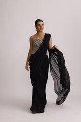 BLACK CORSET TOP WITH DRAPE SAREE