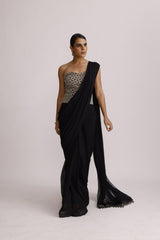 BLACK CORSET TOP WITH DRAPE SAREE