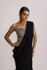 BLACK CORSET TOP WITH DRAPE SAREE