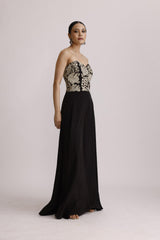 BLACK CORSET JUMPSUIT WITH RUFFLE DUPATTA