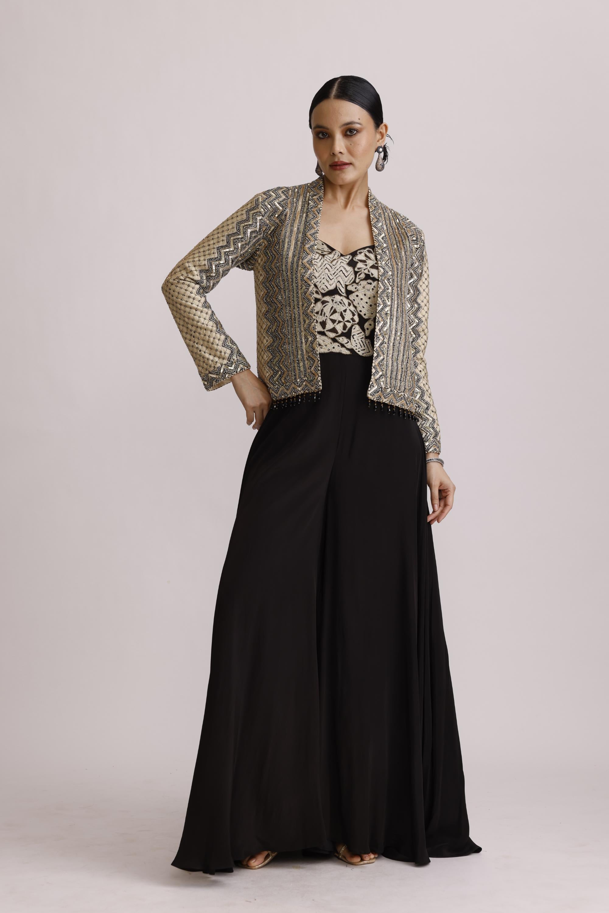 BLACK CORSET JUMPSUIT WITH AJRAKH JACKET