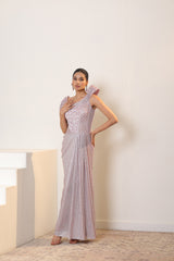 Pink Mettelic Lycra Crepe Embroidered Gown - Elegant Designer Wear